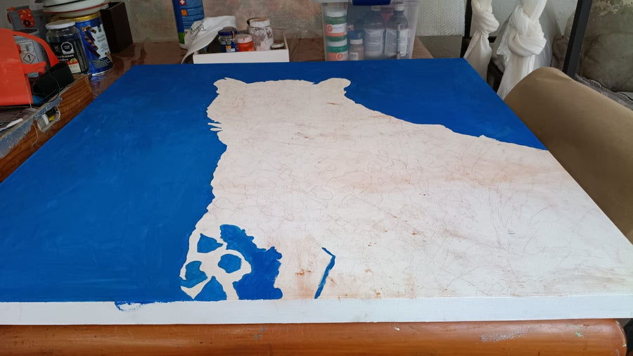 The silhouette, reserved over ultramarine