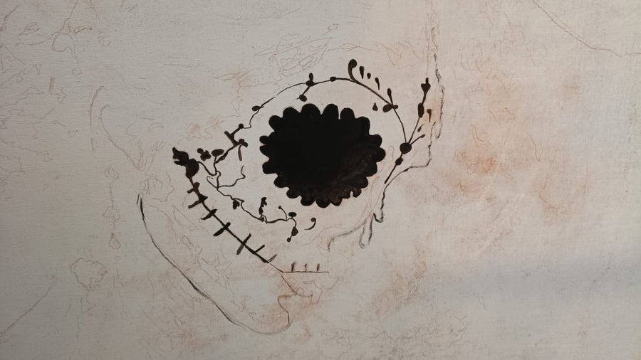 La calavera de azúcar, dibujada a tinta